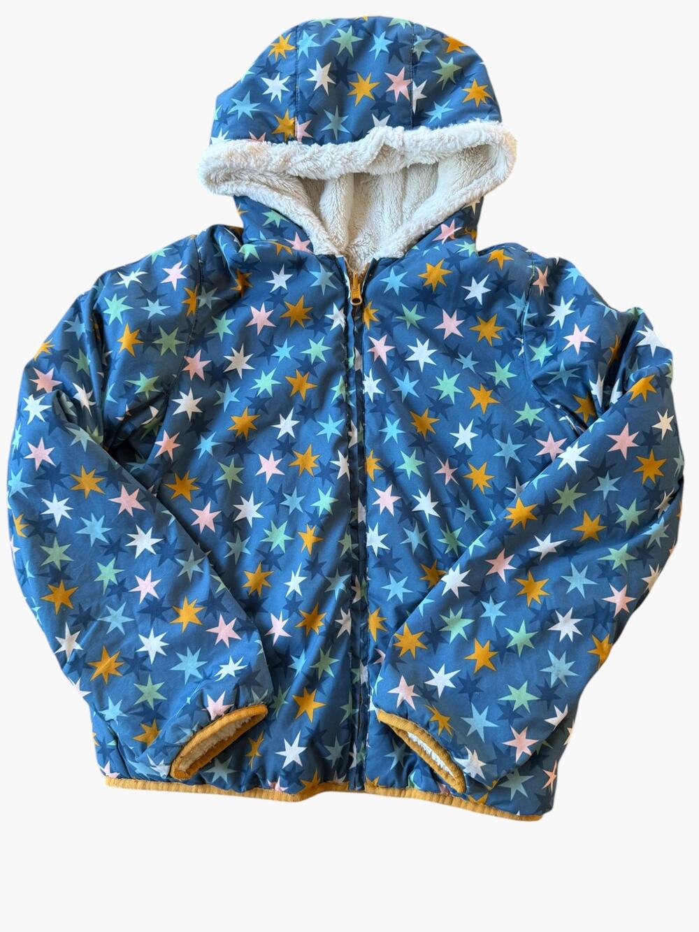 Hanna Andersson Star Print Sherpa Lined Hooded Jacket Kids Size 12